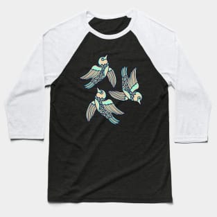 BIRDS FLYING HIGHER Cute Aspirational Hopeful Birds Nature Wildlife in Mint Sand Dark Blue - UnBlink Studio by Jackie Tahara Baseball T-Shirt